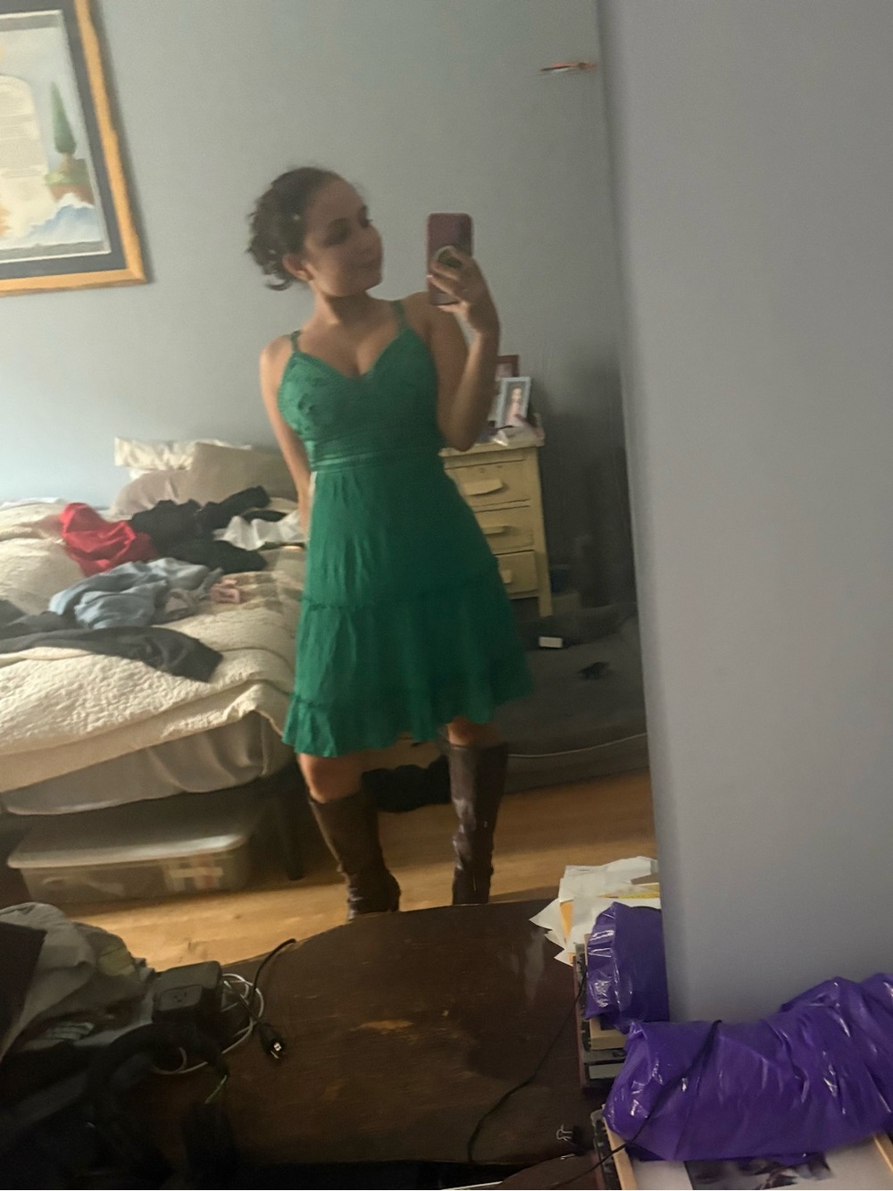 Charlotte Russe Emerald Green Sleeveless V-Neck Tiered Midi Dress
